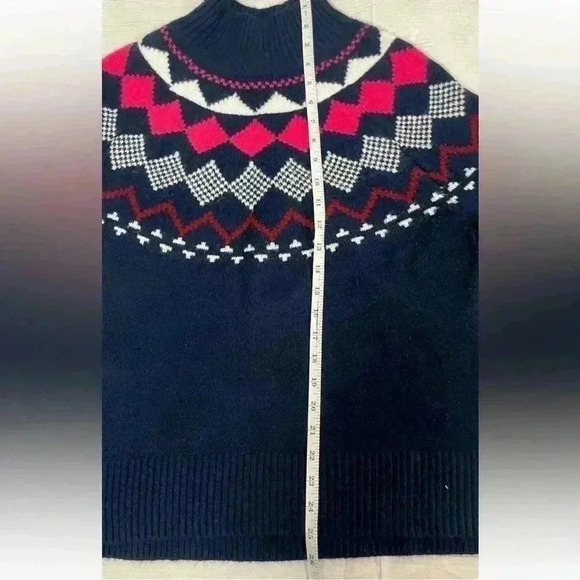 Vince Camuto Fair Isle Mock Neck Sweater Woman’s Size XS Navy Blue Knit pullover - Picture 14 of 16